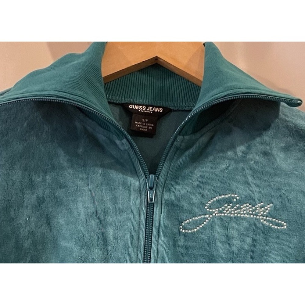 Guess Velour Bling Jacket Aqua Size Small‎ Vintage - Picture 3 of 6